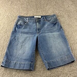 Fashion Bug‎ Womens Denim Bermuda Shorts Cuffed Size 16 Embroidered Pockets Y2K